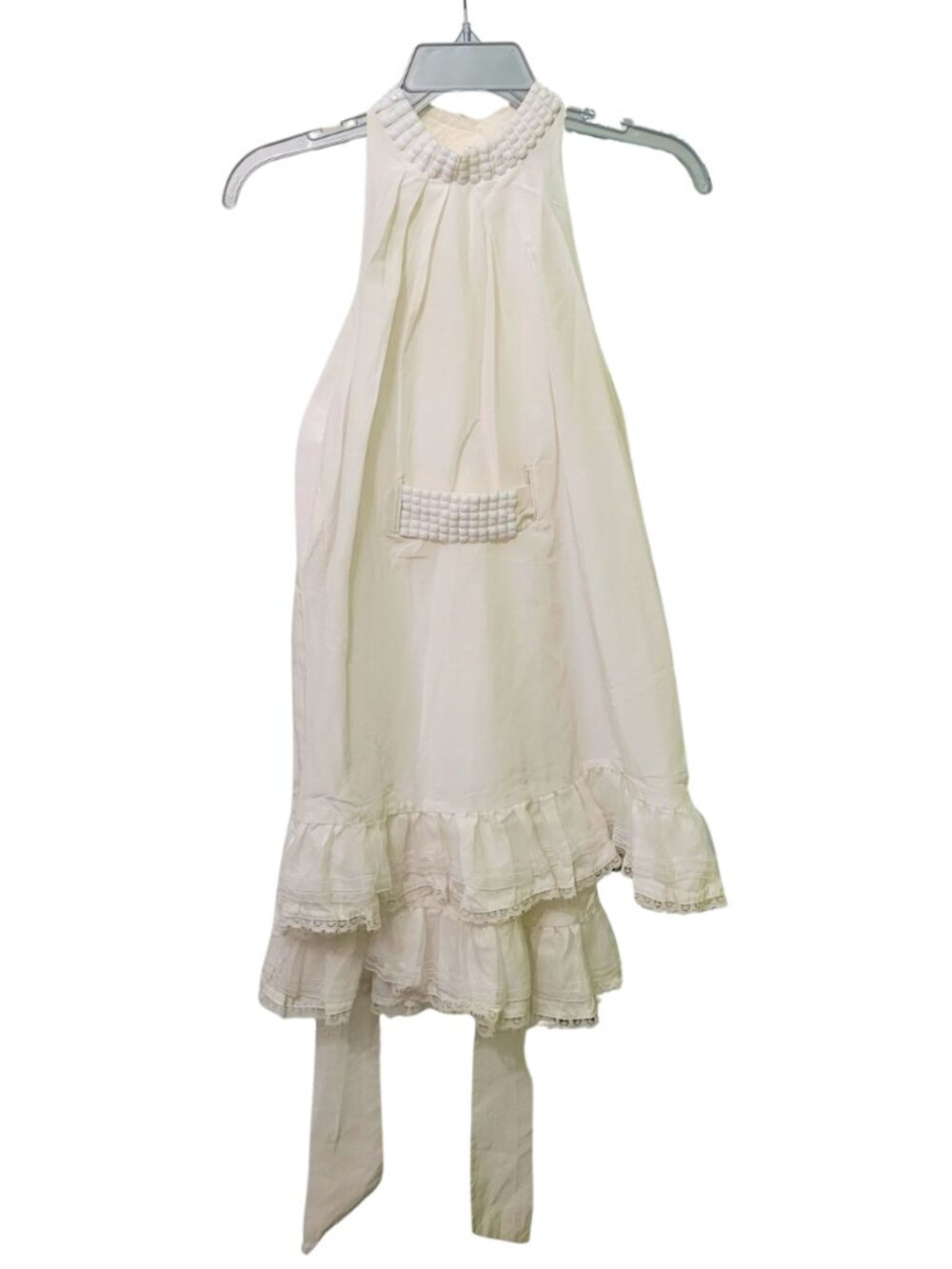 Vintage-Style Coquette Tiered Mini Dress - White | Small